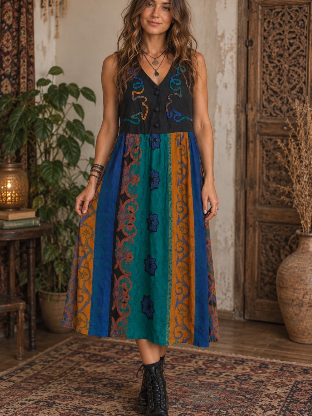 VTG Saint Tropez West Midi Dress Boho Grunge Whimsigoth Eclectic Artsy Festival
